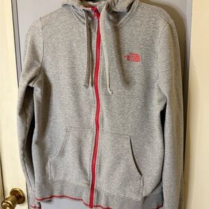 The North Face Women’s Large Fitted Gray Hoodie with Coral Accents